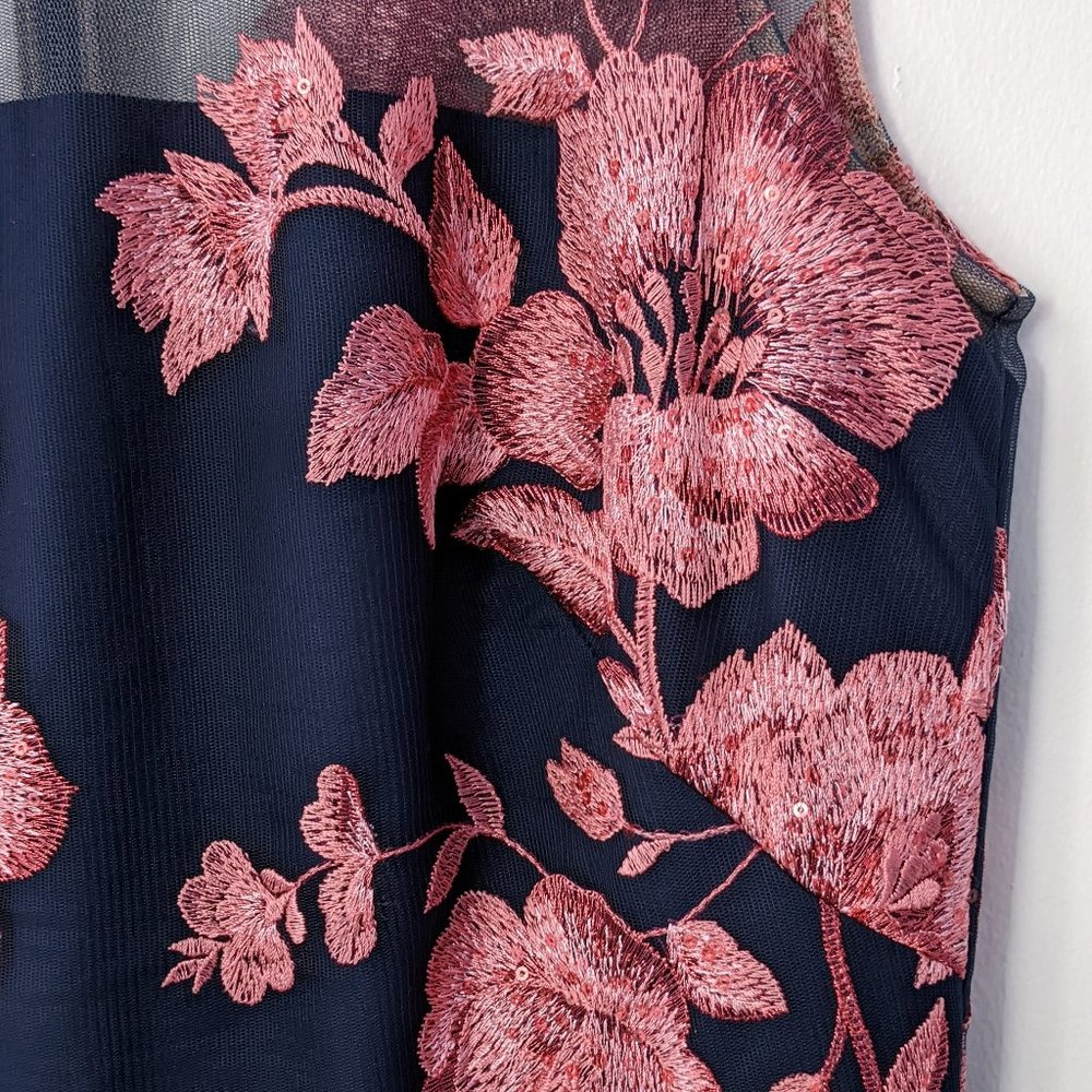 Mikael Aghal navy blue and pink knee length embroidered cocktail dress sz 10 - Picture 5 of 7